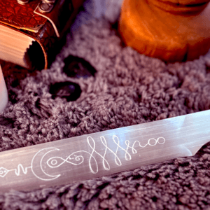 Selenite Athame with Unalome Carving